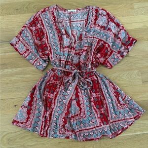 Lovestitch Red and Blue Patterned Romper